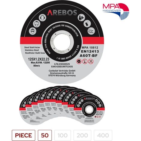 AREBOS cutting discs flexible discs Ø125 mm receiving 22.23 mm thickness 1.2 mm 50 pieces