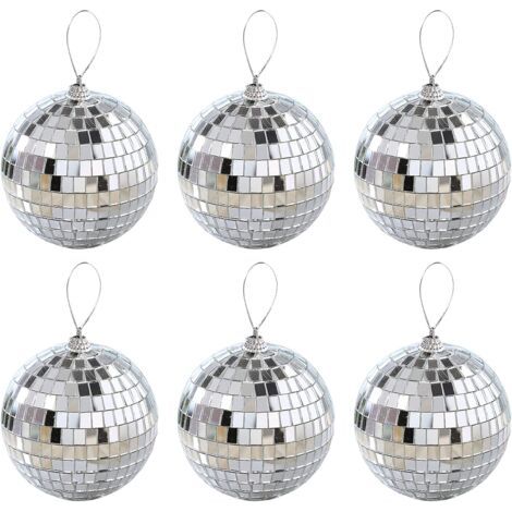 Lot de 6 boules disco argentées 4cm – En mousse et verre – Effet scintillant pour décoration de fête, Noël, mariage (1/5)