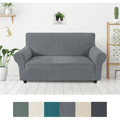 Housse de canapé extensible, antidérapante, lavable, avec accoudoirs, élastique, pour canapé 2 et 3 places, résistante aux rayures, protection de meubles pour salon (gris clair, 2 places (1/5)