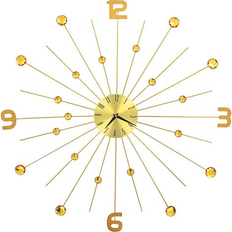 SIENTICE Horloge Murale de Luxe Dorée avec Cristaux Brillants, Design Soleil Décoratif, Silencieuse, Fonctionnant à Piles pour Maison et Bureau-70x70CM (1/5)
