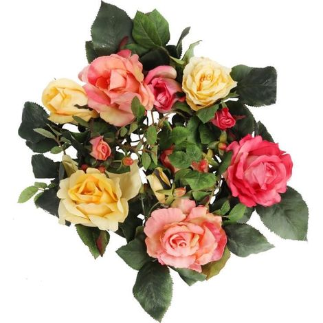 Romantischer Kranz aus rosa und gelben Rosen, Durchmesser 30 cm