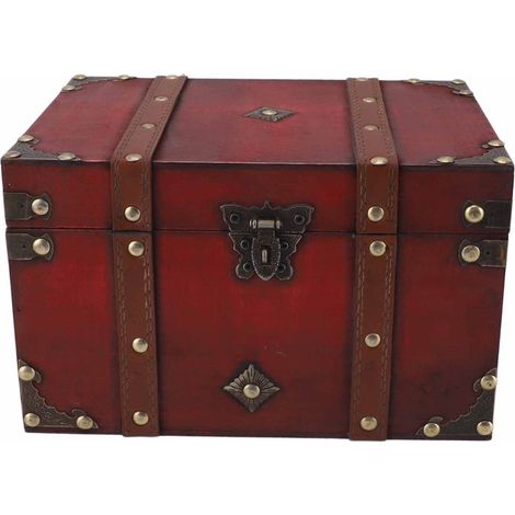 Vintage Aufbewahrungsbox aus Holz, antike Schmucktruhe, große, exquisite Aufbewahrungsbox mit rotem Zahlenschloss für Schmuck