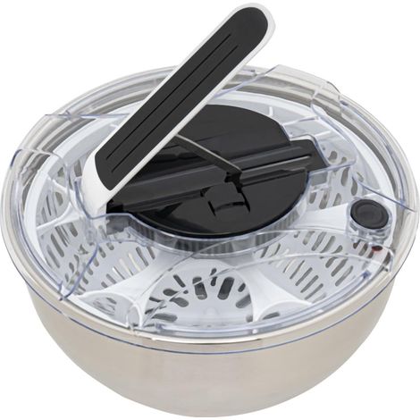 Essoreuse inox 3,5L avec passoire, poignée, couvercle, base antidérapante. Sèche rapidement la laitue, fruits et légumes. (1/5)