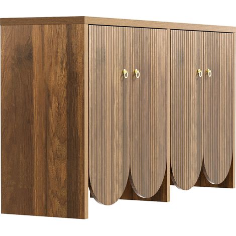 Aparador de MDF en acabado nogal 147 x 40 x 80 cm con 4 puertas y estantes regulables (1/5)