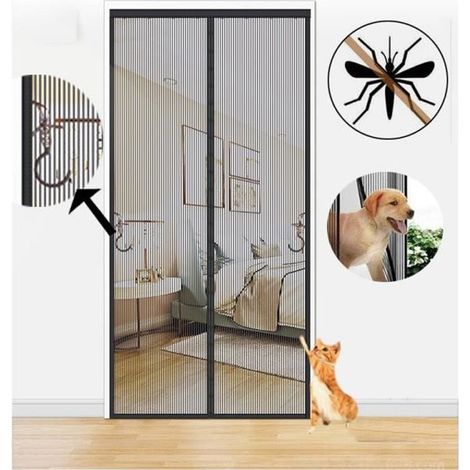 Moustiquaire Magnétique Noir 100x210 cm avec Fermeture Automatique pour Porte Anti-Insectes (1/4)
