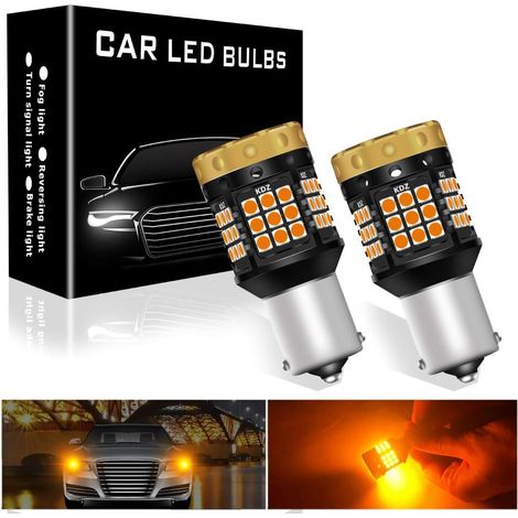 2 x Amber 1156 BA15S LED Indicator Light Bulb P21W Orange Canbus Error Free Anti-Hyper Flash Super Bright 45SMD 3030 1850LM for Car Front or Rear LED Indicators (1/5)