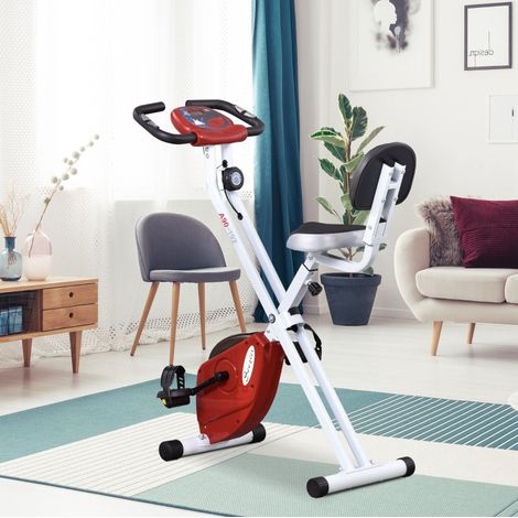 Vélo d'appartement pliable 43x97x109 cm en acier rouge avec dossier, gain de place – MEUBLIV (1/5)