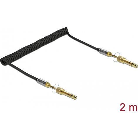 Delock Cable enrollado de 3,5 mm, 3 clavijas, conector estÃ©reo macho a conector estÃ©reo macho con adaptador de tornillo 2 m