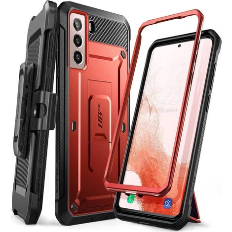 Coque robuste pour Samsung Galaxy S22 5G avec clip ceinture et support, rouge (1/5)