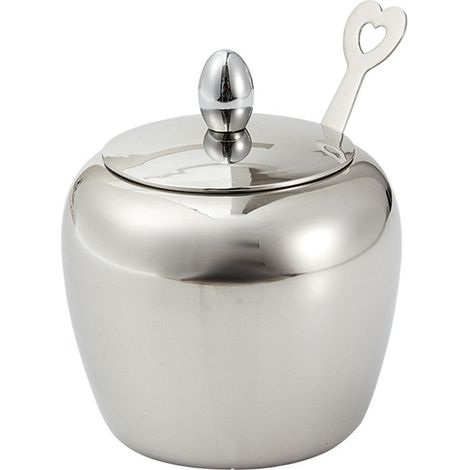 Sucrier Acier Inoxydable, Pot Sucre Couvercle Cuillère, Récipient Condiments Forme Tambour, Cuisine Maison (1/5)