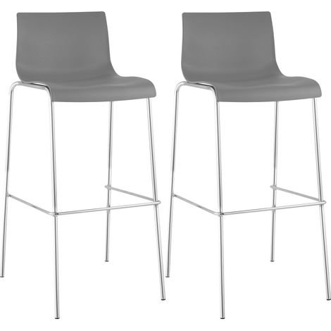 2er Set Barhocker Hoover Kunststoff 4-Fuß Gestell grau chrom (1/5)