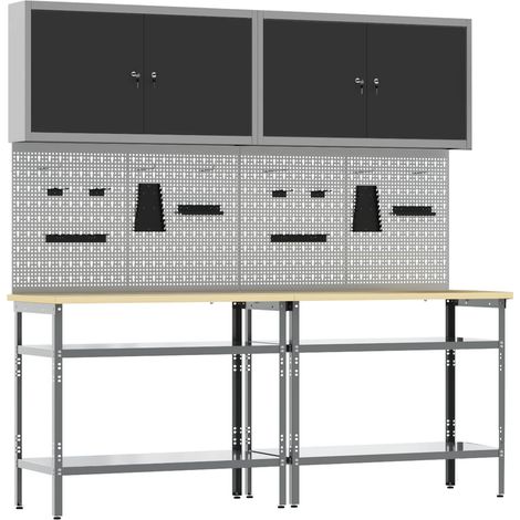 vidaXL Ensemble d'établi 8 pc Noir et gris Acier enduit de poudre (1/5)