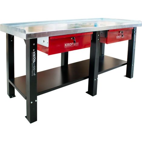 Établi modulable 200 cm – 2 tiroirs – Charge maximale 300 kg – Pour bois dur et teck – Dimensions 2000 x 700 x 850 mm – Kroftools