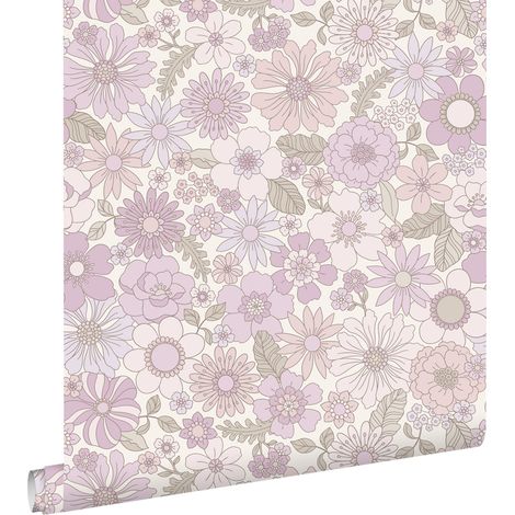 papier peint fleurs rétro violet clair - ESTAhome (1/5)