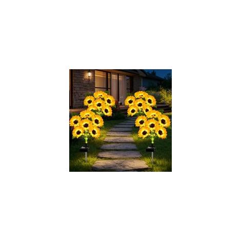 Lot de 2 lampes solaires de jardin décoratives en forme de tournesol avec 30 LED et 12 tiges lumineuses étanches pour jardin, paysage, chemin, cour, patio
