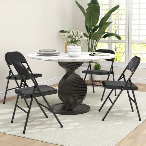 Ensemble de 4 chaises pliantes avec coussin, pieds en acier, design linéaire, noires — idéales pour salle d’attente, réception ou bureau (1/4)