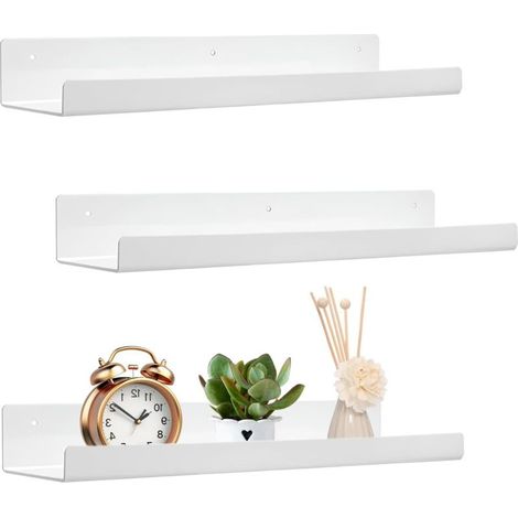 XEPHO Lot de 3 étagères flottantes murales blanches de 30 cm pour cadres photo et livres, salon, couloir, chambre à coucher, salle de bain, cuisine, bureau