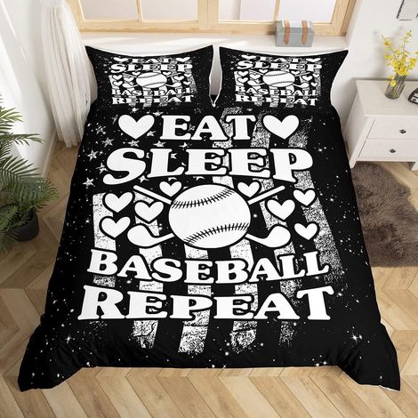Baseball Parure de Lit 140x200cm Américains Ball Motif Housse de Couette Chambre à Coucher Baseball L'amourr Décor Ball Game Parure Housse de Couette avec 1 taie d'oreiller - 140 x 200 cm (1/5)