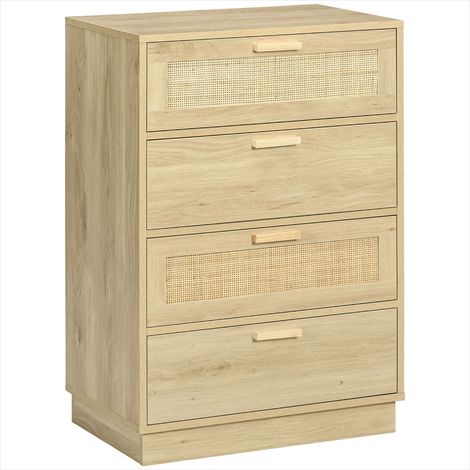 Table de chevet Commode 4 tiroirs cannage style bohème rangement (1/5)