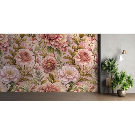 Papier peint fleuri - pivoines vintage pastel - 150 x 250 cm (1/2)