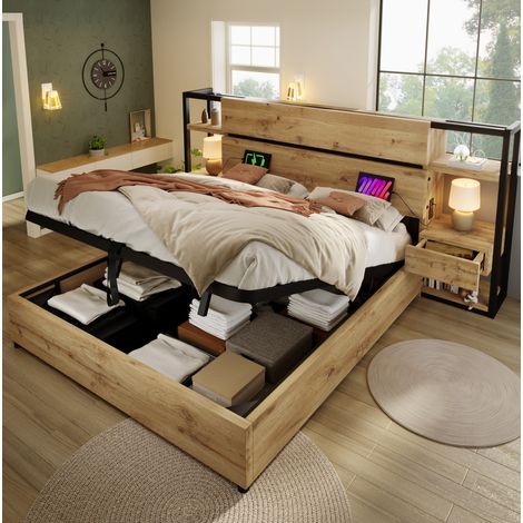 Letto matrimoniale contenitore con ricarica USB rovere OKMYHOME (1/5)