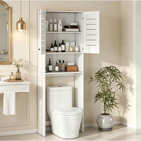 Mobile sopra WC e lavatrice 67x31,5x190 cm in MDF bianco salvaspazio - CHICFURN (1/5)