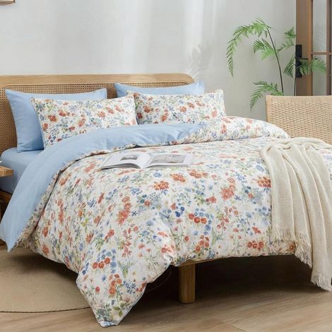 Bettwäsche-Set 220x240cm 3-teilig mit Blumenmuster, Mikrofaser, Öko-Tex