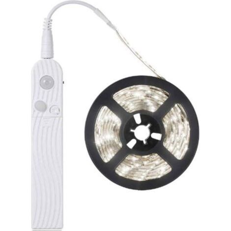 Bande lumineuse LED avec détecteur de mouvement, veilleuse, alimentée par batterie, capteur PIR, éclairage de placard, étanche IP65 (blanc froid 6500 K, 3 m) (1/5)