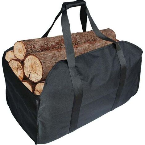 Sac à bois de chauffage de qualité supérieure, fabriqué en polyester, panier à bois portable, sac de cheminée pliable, sac de cheminée étanche (noir) (1/4)