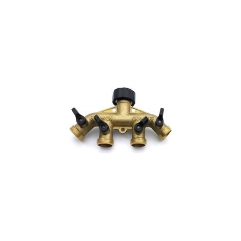Séparateur de tuyau en laiton à 4 voies, collecteur de robinet de tuyau en laiton de 3/4 pouces, séparateur de robinet de connecteur de tuyau de jardin, laiton solide-jaune - Crezuo