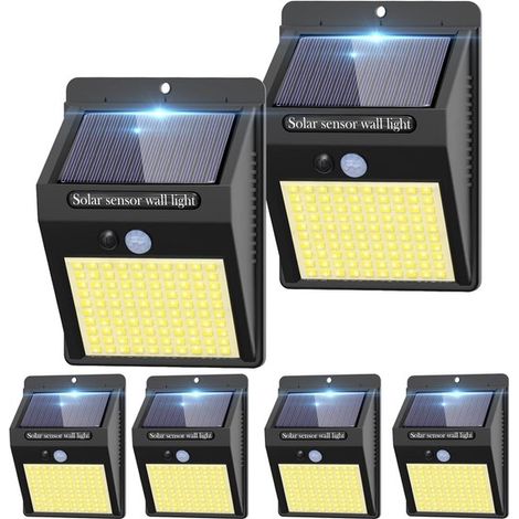 Paquete de 6 sensores de movimiento solares para exteriores,3 modos / 100 LED,Resistente al agua IP65,garaje y terraza (blanco cálido) (1/4)