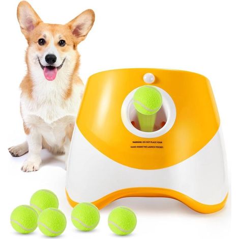 Lanceur de balles automatique pour chien avec 6 mini balles de tennis orange (1/5)