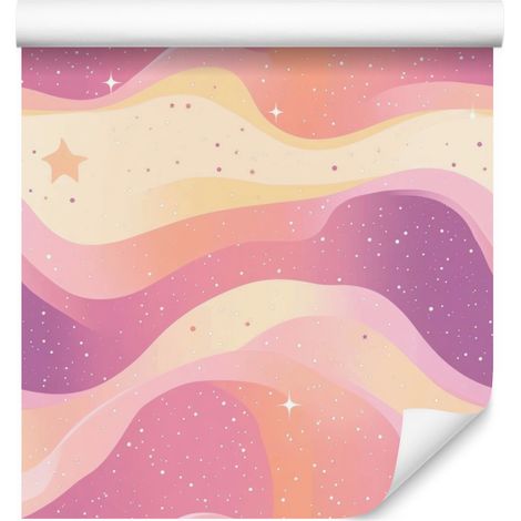 Papier peint aquarelle galaxie corail et crème pour salon et chambre 50x1000 cm (1/5)