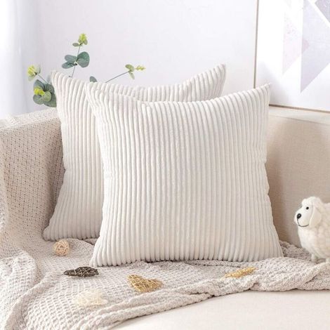 Lot de 2 housses de coussin décoratives 60x60cm velours côtelé couleur unie douce housses de coussin en peluche pour canapé voiture chambre maison Beige 60x60cm