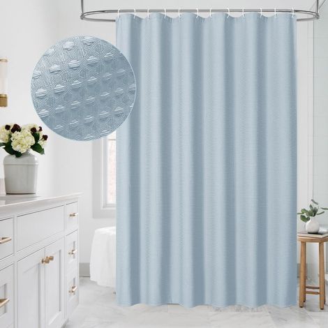 Rideau de douche gaufré bleu pour petite cabine de toilettes 36 x 72, rideau de douche en tissu de taille moyenne pour décoration de salle de bain, ensemble de rideau de douche de 36 pouces (1/4)