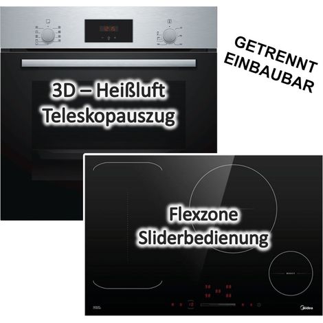 Herdset Bosch Einbau-Backofen Edelstahl Teleskopauszug + Midea Flex-Induktionskochfeld autark 77cm