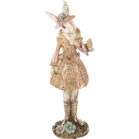 Statue de Lapin Décorative de Pâques en Plastique Beige et Doré avec Paillettes 26 cm - PANGIVO (1/4)