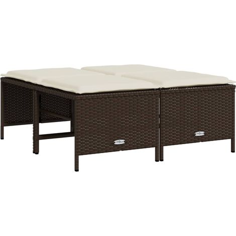 Tabourets de jardin,Repose-pied avec coussins lot de 4 marron poly rotin CFW22997 (1/5)