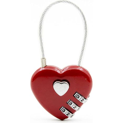 (Red) Heart Padlock Mini 3 Digit Combination Lock with Love Wire Combination Lock for Travel Bag Suitcase Luggage (1/5)