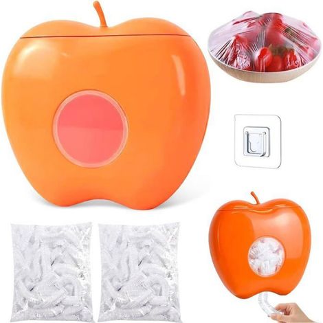 Boîte de Rangement pour Film Alimentaire,avec 200 Sachets Couvertures Alimentaires,Ensemble de Film Plastique Alimentaire(orange) (1/4)