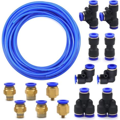 10 M Tuyau Pneumatique, 8mm x 5mm, Polyuréthane, 14 Raccords Rapides, Air Push, Outils Industriels-DOU (1/4)