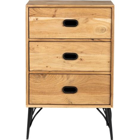 Petite commode industrielle 3 tiroirs en bois clair SERENA 55cm - 55x40x85 cm - Kayu Meuble (1/5)