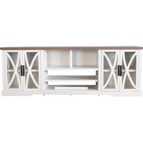 Parrot Uncle TV-Schrank für Fernseher bis 106 Zoll, TV-Möbel mit Stauraum, modernes Medienzentrum für Wohnzimmer, Weiß, extra großer TV-Schrank im minimalistischen Design