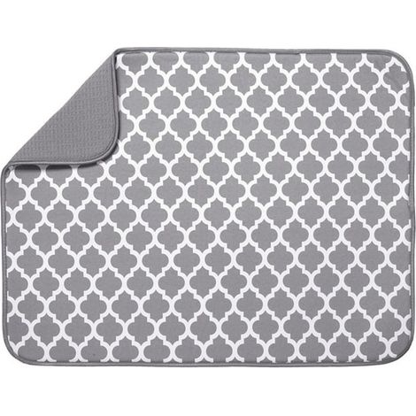 Tapis égouttoir à vaisselle réversible XL en microfibre pour la cuisine, 45,7 cm x 61 cm, motif treillis blanc