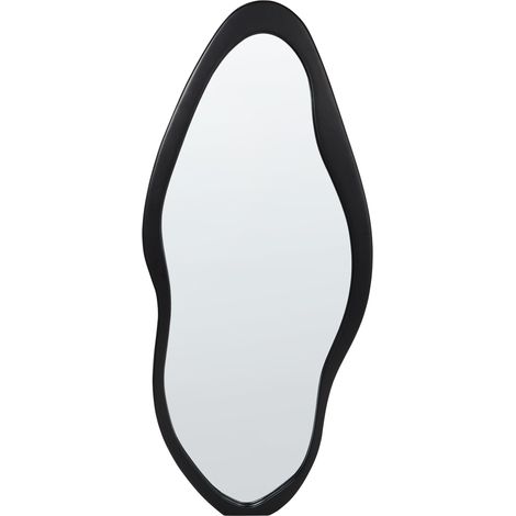 Espejo de pared moderno marco de madera de paulownia forma irregular con ganchos negro Blet (1/5)