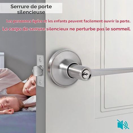 Serrure de Poignée de Porte Clés Serrure de Porte Intérieure Ensembles de Poignées Portes Taille de Verrou Argenté (1/4)