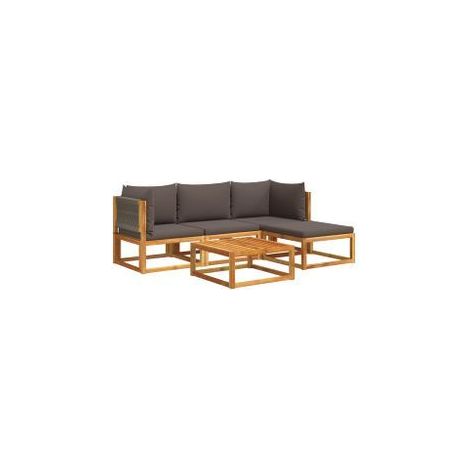 Salon de jardin avec coussins 5 pcs Bois d'acacia solide (1/5)