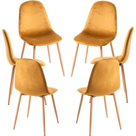 Packs Sillas Comedor - Pack 6 Sillas Teok Terciopelo - Amarillo (1/5)