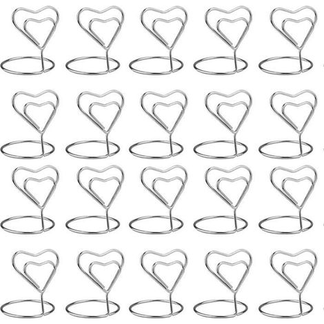Porte-photo Mémo Carte – Silber – Metall – 20 Stück – Herzförmiges Design – Elegante Tischdekoration