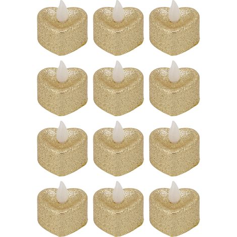 Lampe bougie LED en forme de cœur en poudre d'or, 12 pièces, accessoires de salle secrète pour fête de mariage et de noël